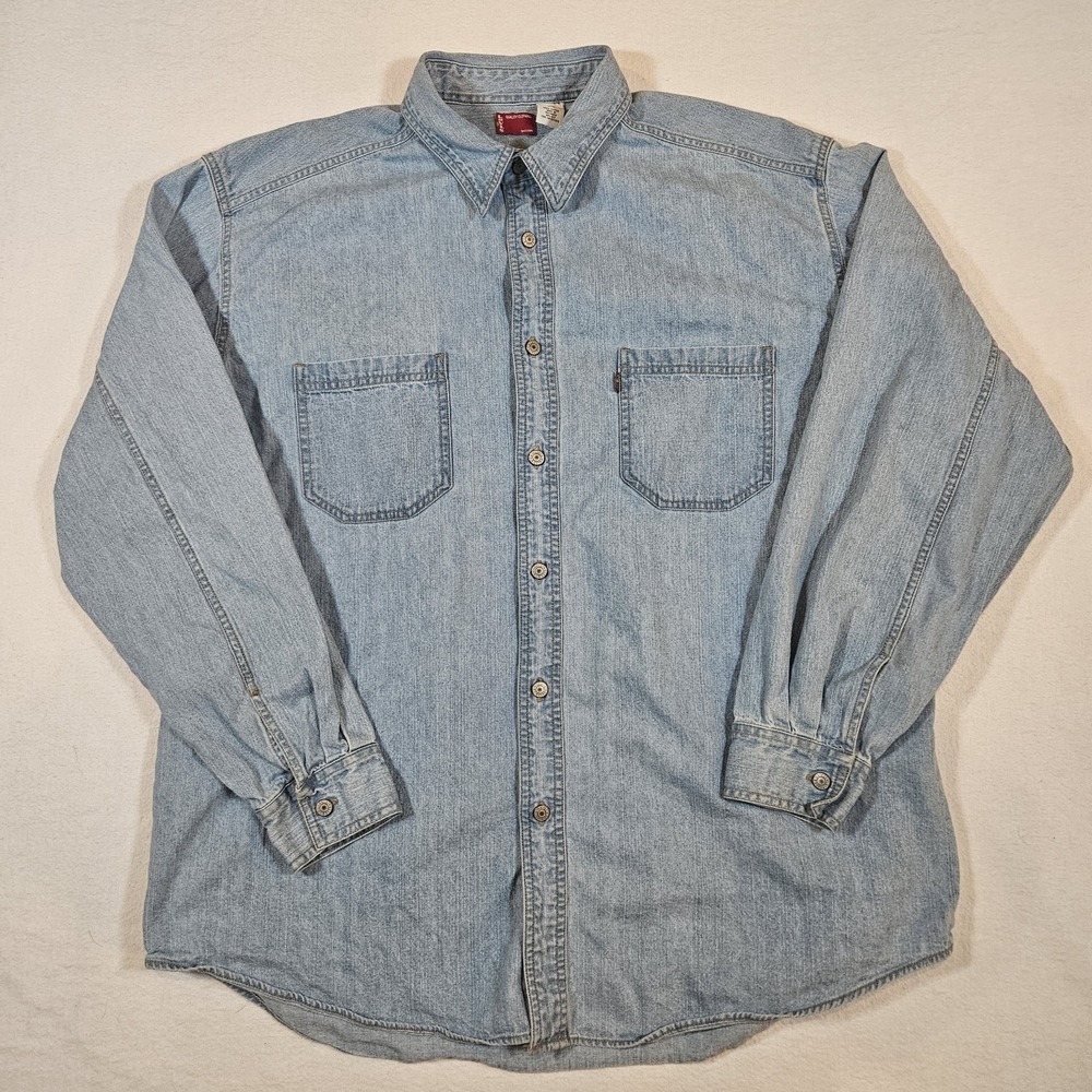 Levis Vintage Mens Button Up Shirt Denim Red Tab Large 2002